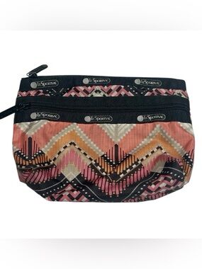 LeSportsac Colette Summer Weave cosmetic case black, pink & orange